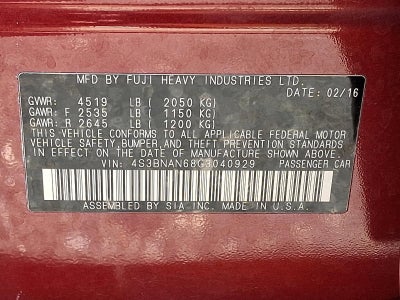 2016 Subaru Legacy 2.5i Limited