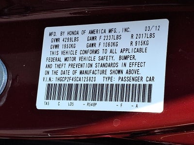 2012 Honda Accord Sedan LX Premium Automatic