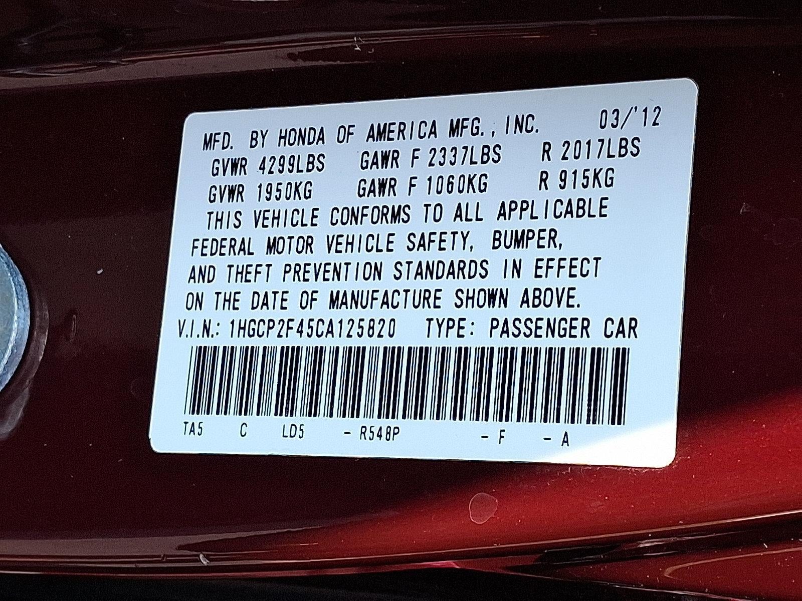 2012 Honda Accord Sedan LX Premium Automatic
