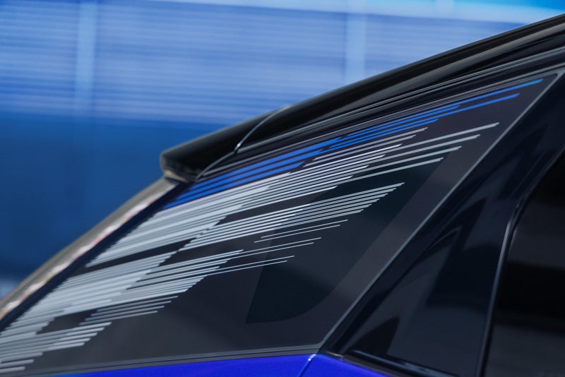 Close-up of the Modern Pattern on the 2026 OPTIQ-V Rear Quarter Glass | Faulkner Cadillac Bethlehem in Bethlehem PA